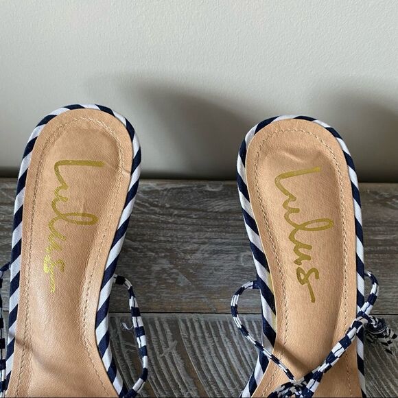Nwob- LULU’S -Lindzee Blue Stripe Lace-Up Wedges (Size:7.5) - Picture 6 of 9